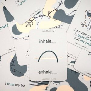 pile of affirmation cards top card reads inhale... exhale...